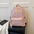Pink PU leather backpack with cute cat print, golden studs, and star charm accessory - Bare Bag / Light Pink