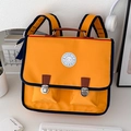 Zaino scolastico vintage giallo stile britannico con bordi blu navy e cinturini in pelle - Giallo