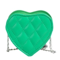 Kids heart-shaped crossbody bag in vibrant green faux leather with silver chain strap - Green