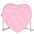 Chic pink heart-shaped mini crossbody bag with quilted leather and silver chain strap - Pink