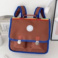 Zaino scolastico retrò marrone con manico arcobaleno e bordo blu per bimbi - Marrone