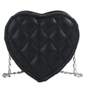 Mini sac à bandoulière enfant en forme de cœur, cuir matelassé noir et chaîne argentée - Noir