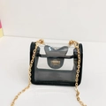 Mini transparente Jelly-Tasche für Mädchen mit schwarzem Rand, Perlengriff und Goldkette - Schwarz