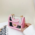 Sac à bandoulière rose pour filles avec poignée perle et détails en PVC transparent - Rose