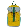 Mochila de nailon amarillo y gris con cordón, bolsillos laterales verdes y hebilla - Amarillo