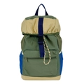 Mochila de nailon en bloques de color verde y caqui con correas azules y cordón - Verde