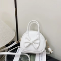 Mini borsa a mano bianca per bambine con fiocco decorativo e trama effetto litchi - Bianco