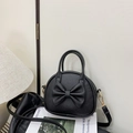 Borsa a tracolla nera dolce per bambine con grande fiocco e pelle sintetica litchi - Nero