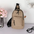 Minimalist khaki canvas kids crossbody chest bag with adjustable black shoulder strap - Large / Khaki