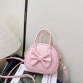 Mini borsa a tracolla rosa per bambine con fiocco testurizzato e ganci dorati chic - Rosa