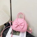 Sac à main rose pour fille avec nœud papillon en cuir grainé et boucles dorées - Rose rosé