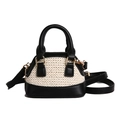 Mini sac à main en paille pour enfants, contraste noir et blanc avec bandoulière réglable - Noir