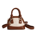 Braune Kunstleder- und beige Stroh-Schultertasche für Kinder mit verstellbarem Gurt - Braun