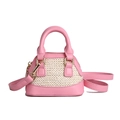 Mini sac bandoulière en paille rose et beige avec détails en cuir et métal doré - Rose