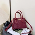 Elegant burgundy snakeskin textured mini shoulder bag with gold metal accents - Wine Red Bag Only