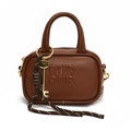 Mini sac bandoulière enfant en cuir marron avec lettres embossées et porte-clé doré - Marron Avec Pendentif Clé