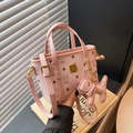 Borsa a secchiello rosa con motivi di gattini e ciondolo a forma di cane in stile moda - Con Ciondolo / Rosa scuro