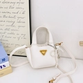 Mini white leather crossbody bag for girls with pearl bow and golden hardware - White With Pendant