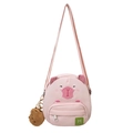 Cute pink pig cartoon crossbody bag with embroidery, adjustable strap and plush charm - Bare Bag / Pink