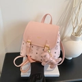 Zaino in pelle PU rosa con motivo a gatto e ciondolo coordinato per il tempo libero - Rosa Chiaro Con Ciondolo