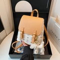 Mini zaino stile coreano giallo e bianco con stampa gatto e ciondolo a cane - Giallo Senape con Pendente