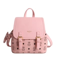 Pink mini travel backpack for women featuring cat pattern and dual gold buckles - Deep Pink Bare Bag