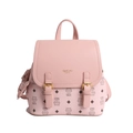 Cute pink mini backpack for women featuring colorful cat pattern and bow pendant - Light Pink Bare Bag