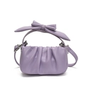 Cute purple pleated cloud bag for girls with decorative bow and adjustable strap - Purple