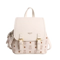 Chic cream white PU backpack with colorful cat monogram print and metal buckles - Beige (Bag Only)