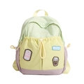 Mochila ligera infantil de colores contrastados con bordados y bolsillo de cordón - Verde