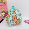Mint green checkered backpack with cute cartoon bear prints for toddlers and children - Green