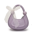 Lavender purple half-moon handbag with a white lace bow and beaded strap for girls - Purple