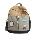 Mochila infantil bicolor camel y gris con correas ajustables y bolsillo con cordón ajustable - Marrón