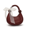 Minimalist burgundy semi-circle handbag for girls with white lace bow on the handle - Burgundy