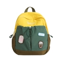 Mochila escolar con diseño de bloques de color amarillo, verde y marrón y parches - Amarillo