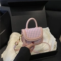 Mini-Handtasche mit rosa Karomuster, Perlen-Schleife und abnehmbarem Schultergurt - Rosa (Nur Tasche)