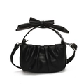Minimalist black cloud handbag for girls with oversized bow handle and shoulder strap - Black