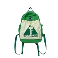 Green and white contrast school backpack for kids with drawstring pocket and TOCHASO logo - Green