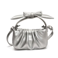 Metallic silver pleated girls handbag with oversized bow detail and shoulder strap - Silver