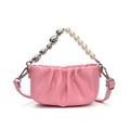 Bolso bandolera plisado rosa para niñas con cuentas de corazón y asa de perla - Rosa Rojo