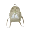 Kids casual beige backpack with contrast logo and waterproof nylon fabric - Khaki
