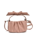 Pink pleated cloud handbag for girls with oversized bow handle and metal strap hooks - Pink