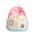 Pink, beige and light blue color-block children's backpack with trendy patch embroidery - Pink