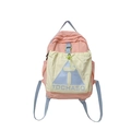Pink and beige colorblock children backpack with blue straps and TOCHASO lettering - Pink