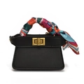 Mini black chain handbag for girls with gold twist lock and floral silk scarf handle - Black With Silk Scarf