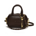 Mini dark brown leather crossbody bag with embossed AMIR logo and golden key charm - Coffee With Key Pendant