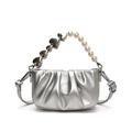 Mini sac à main plissé argenté avec poignée en perles et cœurs pour filles - Argent