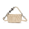 Sac froncé beige pour filles avec anse en perles et détail cœur en métal argenté - Blanc Cassé