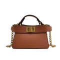 Mini brown leather children handbag with golden chain strap and silk scarf accessory - Brown (Bag Only)
