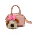 Pink mini crossbody bag for girls with cute puppy plush charm and adjustable shoulder strap - Pink Dog Head Pendant